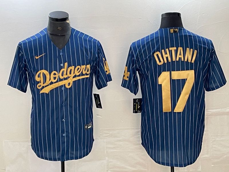 Men Los Angeles Dodgers 17 Ohtani Blue stripe Nike Game MLB Jersey style 4